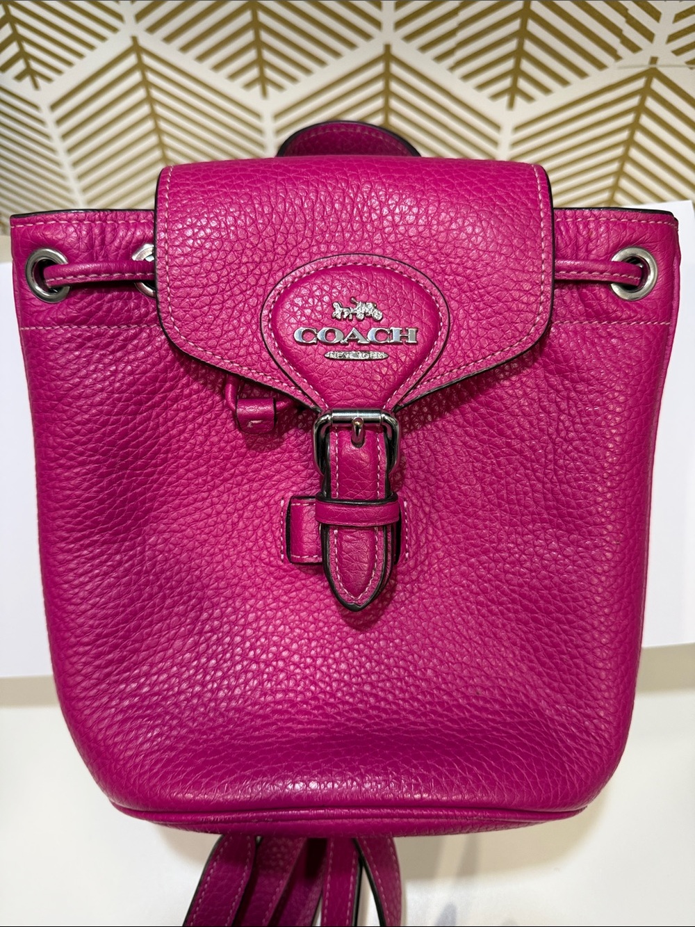 Coach Pebbled Leather Mini Backpack in Fuchsia Pink